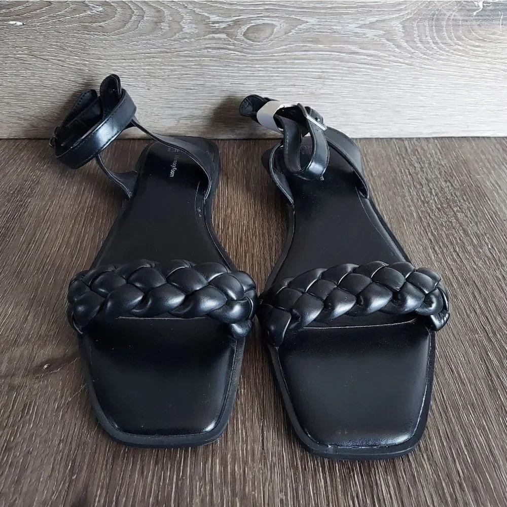 NEW Time And Tru Women's Size 11 Black Braided Ankle Strap Buckle Sandals